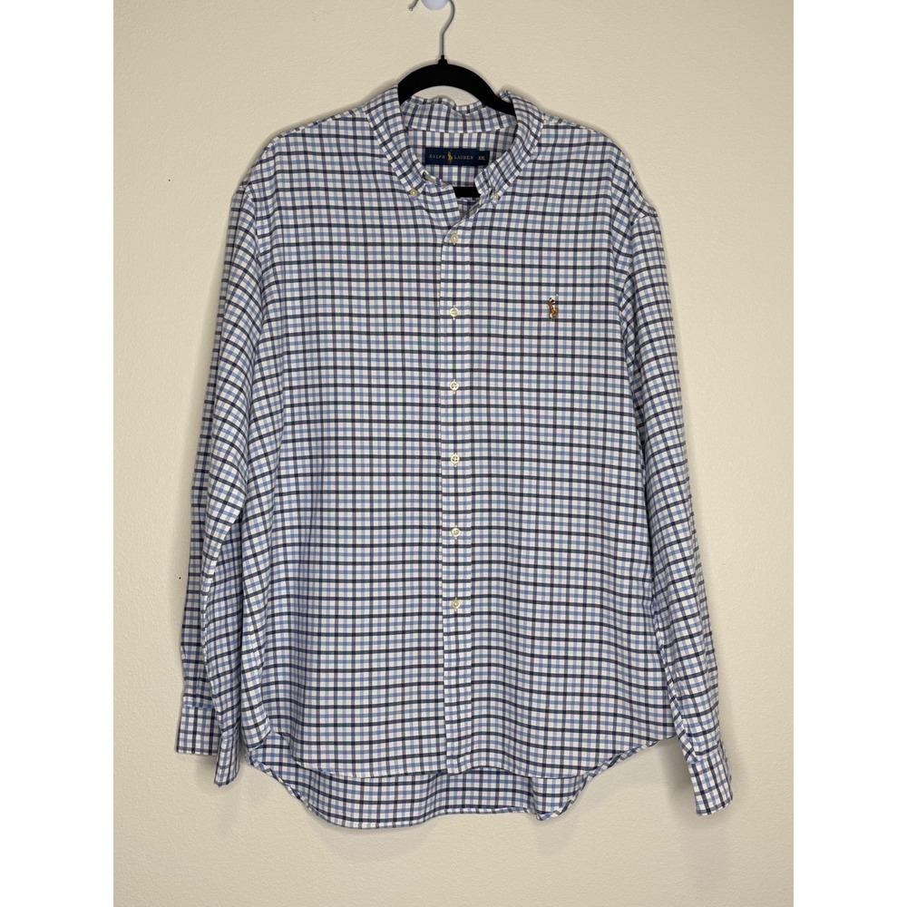 Ralph Lauren Men's Blue Plaid Long Sleeve‎ Button Up Shirt XXL